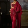 Maroon Embroidered Blouse With Pre Draped Solid Dhoti Skirt Sari
