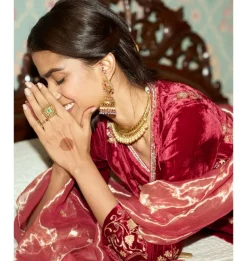 Maroon Embroidered Velvet Short Kalidar Kurta Set
