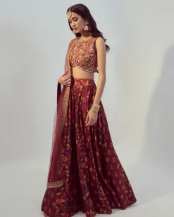 Maroon Floral Printed Lehenga Set