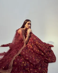 Maroon Floral Printed Lehenga Set