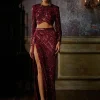 Maroon Fully Embroidered Blouse And Slit Trail Skirt