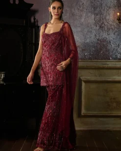 Maroon Kurti Pant Set