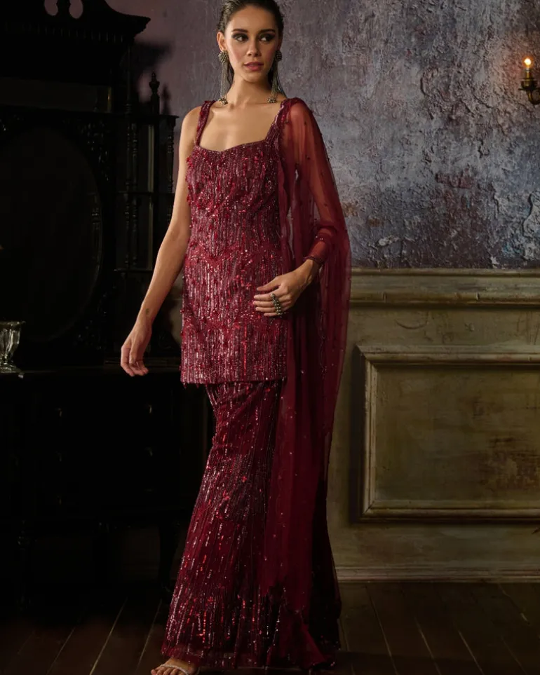 Maroon Kurti Pant Set