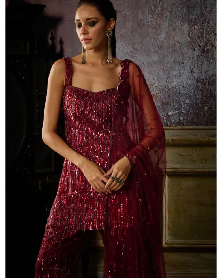 Maroon Kurti Pant Set