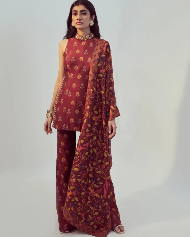 Maroon Printed Kurta Set