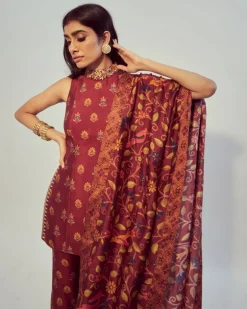 Maroon Printed Kurta Set