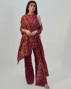 Maroon Printed Kurta Set