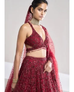 Maroon Sequin Lehenga Set