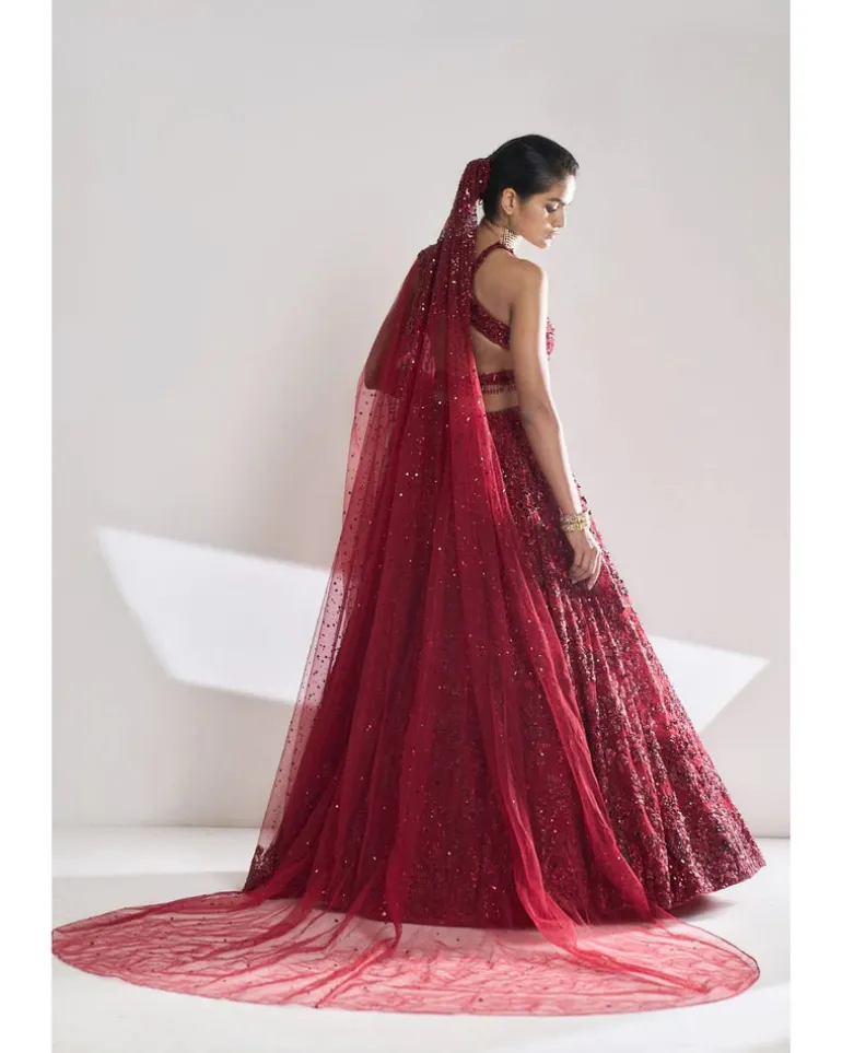 Maroon Sequin Lehenga Set
