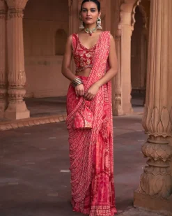 Maroon Thikri Print & Highlighted Gharara Sari Set