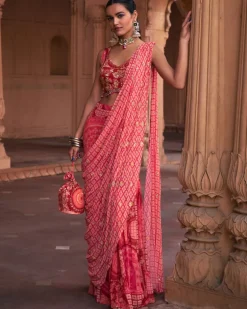 Maroon Thikri Print & Highlighted Gharara Sari Set