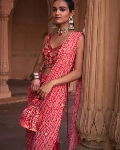 Maroon Thikri Print & Highlighted Gharara Sari Set