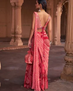 Maroon Thikri Print & Highlighted Gharara Sari Set