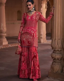 Maroon Thikri Print and Highlighted Kurti Set