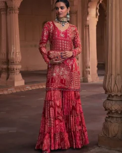 Maroon Thikri Print and Highlighted Kurti Set