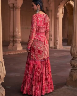 Maroon Thikri Print and Highlighted Kurti Set