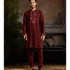 Maroon Tone On Tone Trianglemotifs Embroidered Kurta Paired With Maroon Pants