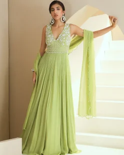 Maternity Green Embroidered Anarkali Set