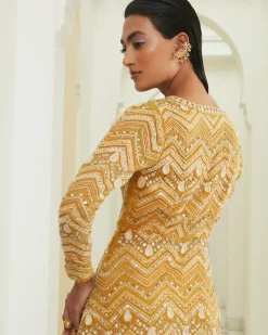 Maternity Sunrise Yellow Chevron Embroidered Jacket Set