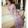 Mauve Embroidered Woven Monga Silk Sari Set