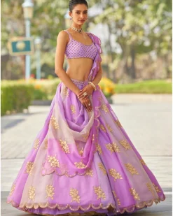 Mauve Multicolor Flower Lehenga Set