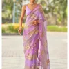 Mauve Multicolor Flower Sari Set
