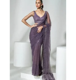 Mauve Net Cutdana Sari Set