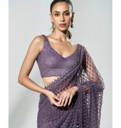 Mauve Net Cutdana Sari Set