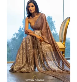 Mauve Silver Sequins Sari Set