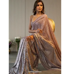 Mauve Silver Sequins Sari Set