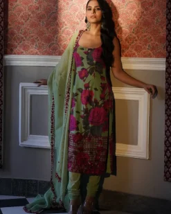 Mehndi Green Floral Kurti Set