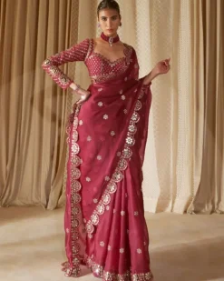 Mellow Wine Mirror Scallop Sari Set