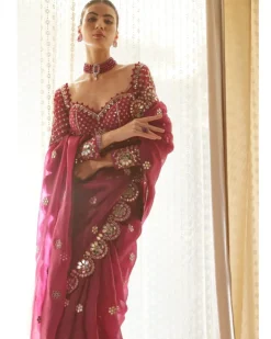 Mellow Wine Mirror Scallop Sari Set