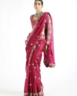Mellow Wine Mirror Scallop Sari Set