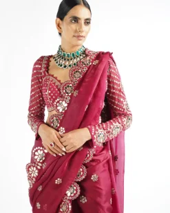 Mellow Wine Mirror Scallop Sari Set