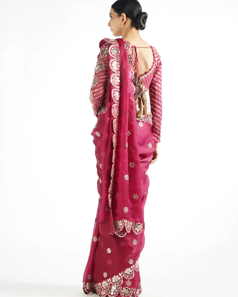 Mellow Wine Mirror Scallop Sari Set