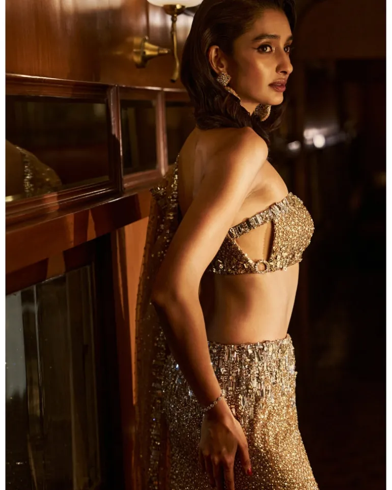 Mermaid Crystal Gold Skirt Set