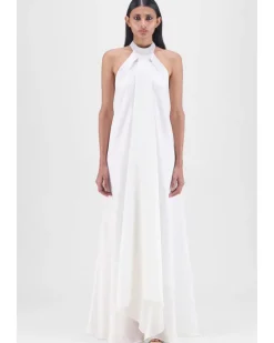 Metallic Fluid Halter Dress