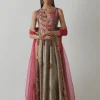 Metallic Grey & Fuchsia Anarkali Set