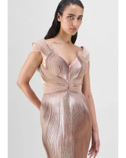 Metallic Micro Pleated Serrated Gown