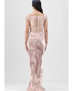 Metallic Micro Pleated Serrated Gown
