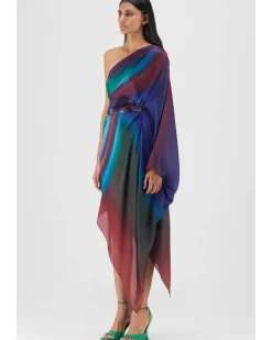 Metallic One Shoulder Watercolor Dress