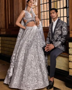 Metallic Silver Lehenga Set