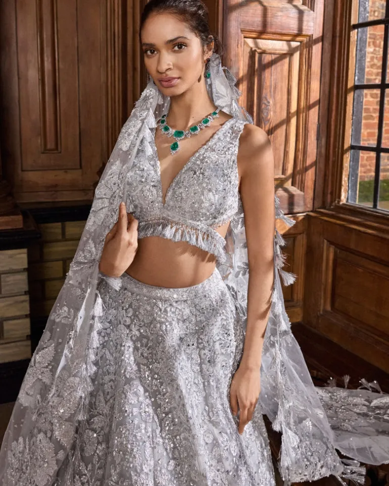 Metallic Silver Lehenga Set