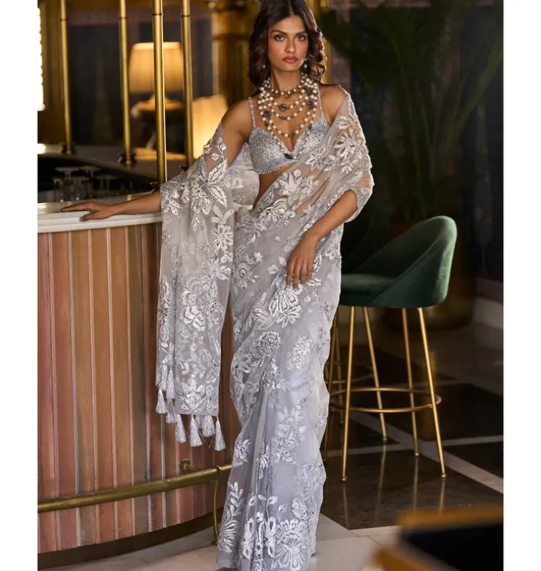 Metallic Silver Sari
