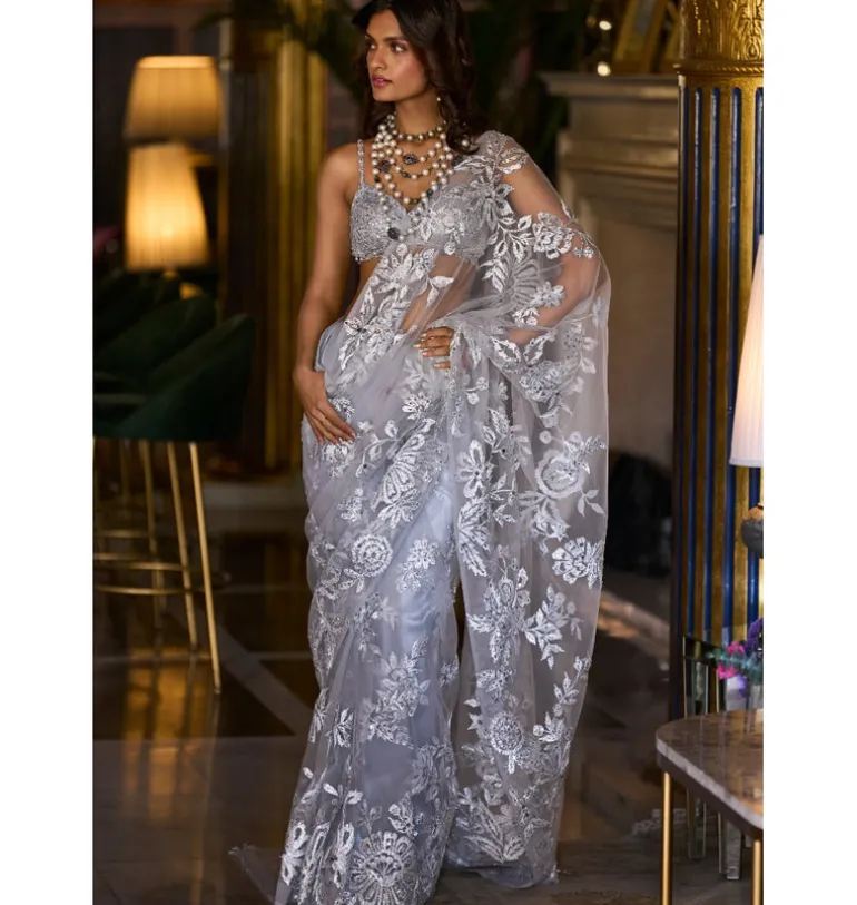 Metallic Silver Sari