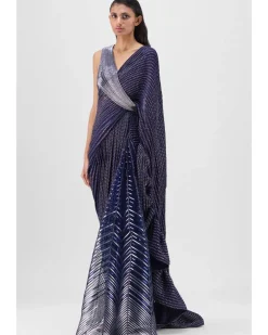 Metallic Structured Gown With Ruffle Braided Drape Set