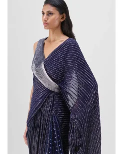 Metallic Structured Gown With Ruffle Braided Drape Set