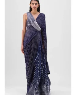 Metallic Structured Gown With Ruffle Braided Drape Set