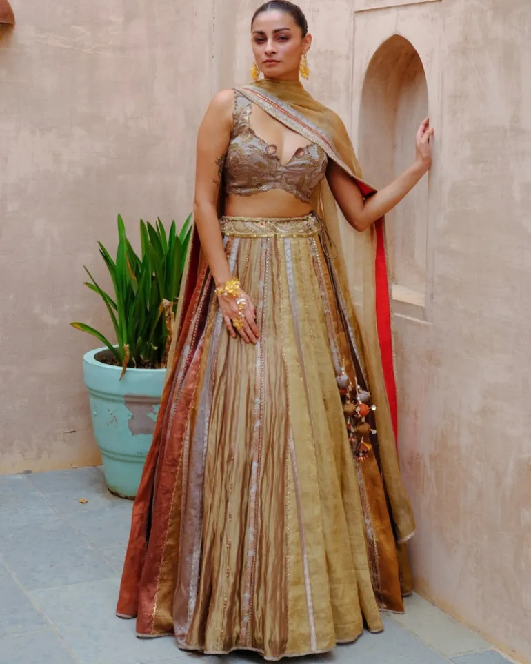 Metallic Tissue Lehenga Set